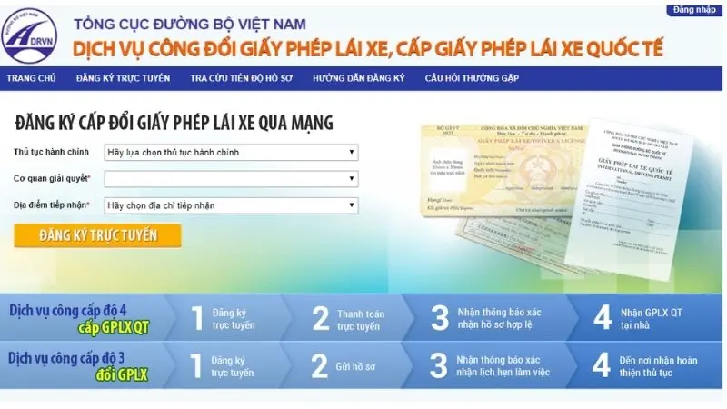 Các bước thực hiện đăng ký đổi giấy phép lái xe trực tuyến Các bước thực hiện đăng ký đổi giấy phép lái xe trực tuyến