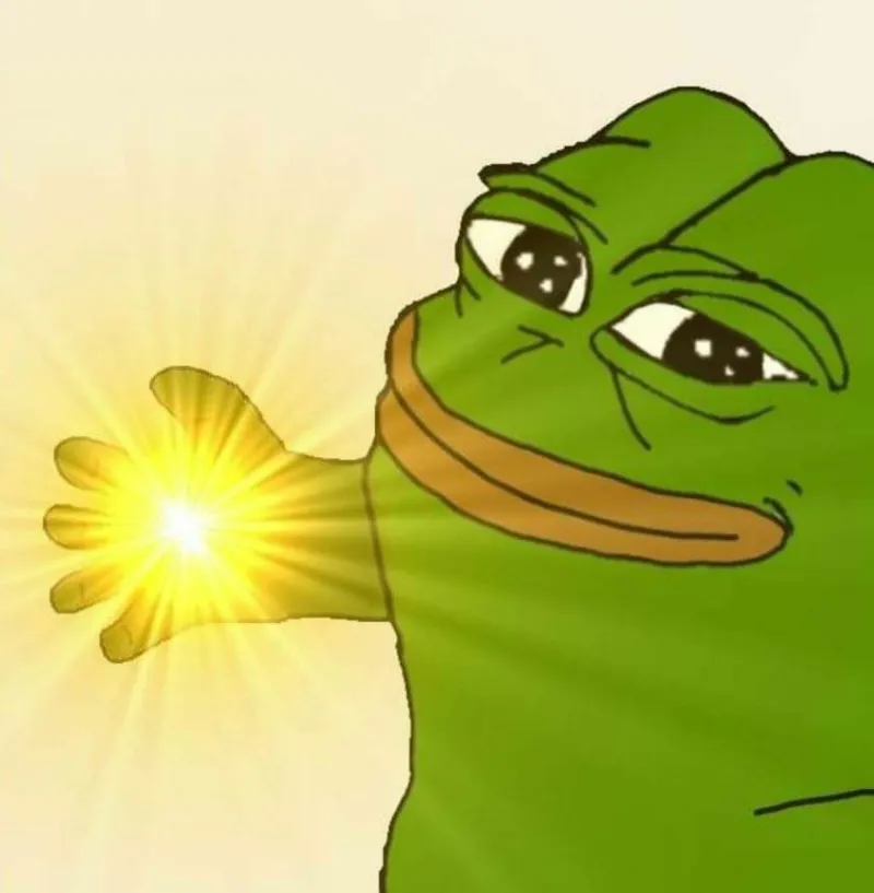 Meme con ếch cười nhìn phát là thấy vui.